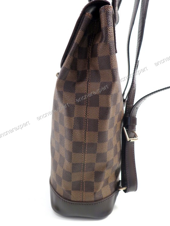 LOUIS VUITTON SAC À DOS SOHO en toile damier et cuir glacé chocolat,  garnitures en laiton