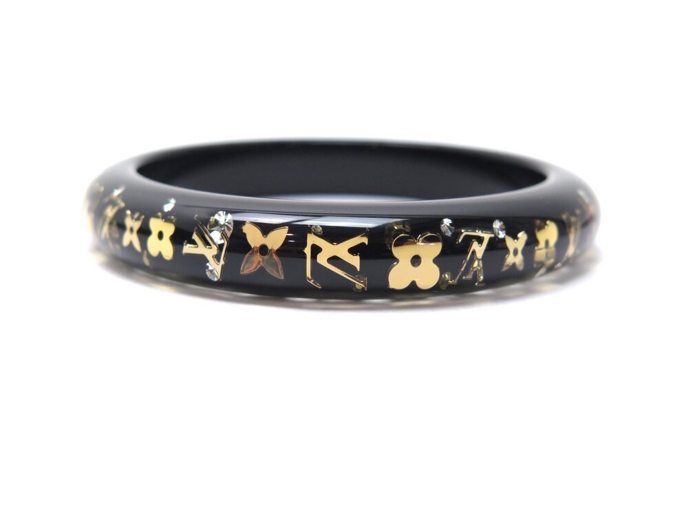 Louis Vuitton Brown Inclusion and Clear with gold Bangle Bracelets Logo LV